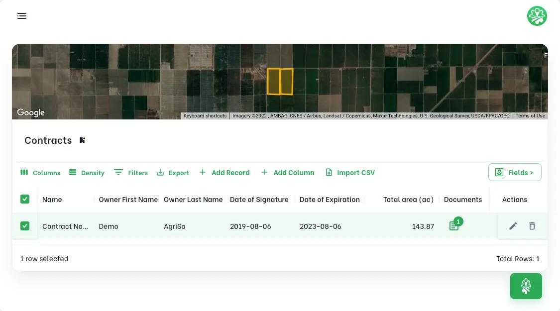 AgriSo app screen – Contracts